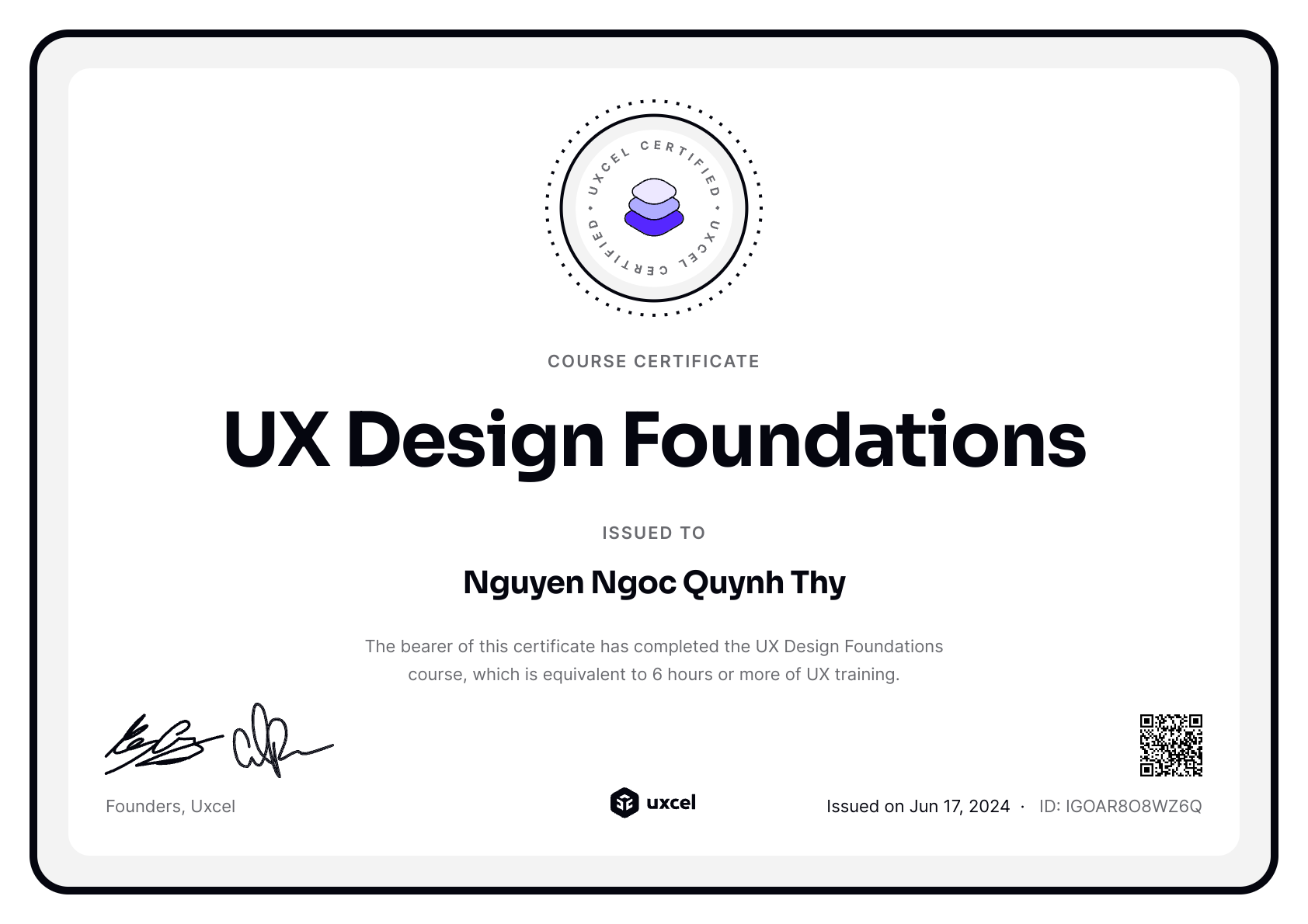 Althea Nguyen's certificate